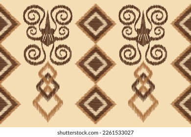 Ethnic Ikat fabric pattern geometric style.African Ikat embroidery Ethnic oriental white brown cream background. Abstract,vector,illustration.For texture,clothing,wrapping,decoration,carpet.