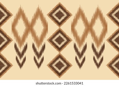 Ethnic Ikat fabric pattern geometric style.African Ikat embroidery Ethnic oriental white brown cream background. Abstract,vector,illustration.For texture,clothing,wrapping,decoration,carpet.