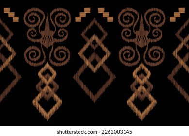 Ethnische Ikat-Stoffmuster geometrischen Stil.afrikanische Ikat Stickerei Ethnisch-orientalisch brauner schwarzer Hintergrund. Abstrakt,Vektorgrafik,Illustration.Für Textur,Kleidung,Umhüllung,Dekoration,Teppich.