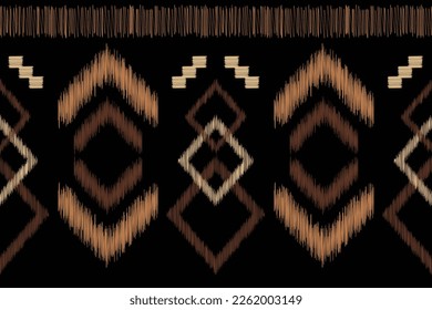 Ethnic Ikat fabric pattern geometric style.African Ikat embroidery Ethnic oriental brown black background. Abstract,vector,illustration.For texture,clothing,wrapping,decoration,carpet.