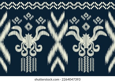 Estilo geométrico del patrón de tejido de Ikat étnico. Borde de Ikat africano Patrón étnico oriental fondo azul blanco. Resumen,vector,ilustración.Para textura,ropa,envoltura,decoración,alfombra.