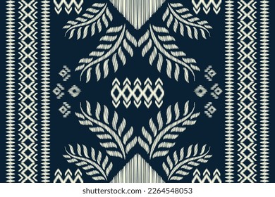 Estilo geométrico del patrón de tejido de Ikat étnico. Borde de Ikat africano Patrón étnico oriental fondo azul blanco. Resumen,vector,ilustración.Para textura,ropa,envoltura,decoración,alfombra.