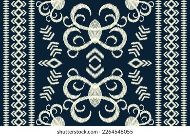 Ethnic Ikat fabric pattern geometric style.African Ikat embroidery Ethnic oriental pattern white blue background. Abstract,vector,illustration.For texture,clothing,wrapping,decoration,carpet.