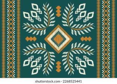 Estilo geométrico del patrón de tejido de Ikat étnico. Borde de Ikat africano. Patrón étnico oriental fondo verde. Resumen,vector,ilustración.Para textura,ropa,envoltura,decoración,alfombra.