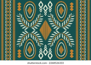 Ethnic Ikat fabric pattern geometric style.African Ikat embroidery Ethnic oriental pattern green background. Abstract,vector,illustration.For texture,clothing,wrapping,decoration,carpet.