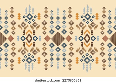 Estilo geométrico del patrón de tejido de Ikat étnico. Borde de Ikat africano Patrón étnico oriental fondo azul marino. Resumen,vector,ilustración.Para textura,ropa,envoltura,decoración,alfombra.