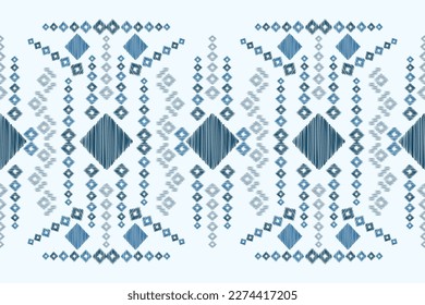 Ethnic Ikat fabric pattern geometric style.African Ikat embroidery Ethnic oriental pattern blue background. Abstract,vector,illustration.For texture,clothing,wrapping,decoration,carpet. 