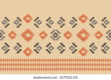 Estilo geométrico del patrón de tela de Ikat de origen étnico. bordado de ikat de origen étnico oriental de color crema marrón. Resumen,vector,ilustración.Para textura,ropa,envoltura,decoración,alfombra.