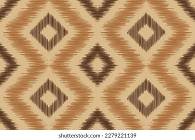 Ethnische Ikat-Stoffmuster geometrischen Stil.afrikanische Ikat Stickerei Ethnische orientalische Muster brauner Creme Hintergrund. Abstrakt,Vektorgrafik,Illustration.Für Textur,Kleidung,Umhüllung,Dekoration,Teppich.