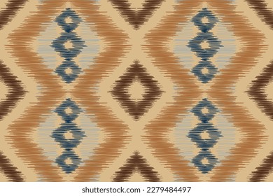 Estilo geométrico del patrón de tela de Ikat de origen étnico. bordado de ikat de origen étnico oriental de color crema marrón. Resumen,vector,ilustración.Para textura,ropa,envoltura,decoración,alfombra.