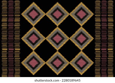 Estilo geométrico del patrón de tejido de Ikat étnico. Borde de Ikat africano. Patrón étnico oriental de fondo negro. Resumen,vector,ilustración.Para textura,ropa,envoltura,decoración,alfombra.