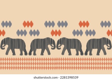 Ethnic Ikat fabric pattern geometric style.African Ikat embroidery Ethnic oriental pattern brown cream background. Abstract,vector,illustration.For texture,clothing,wrapping,decoration,carpet.