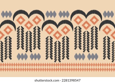 Ethnische Ikat-Stoffmuster geometrischen Stil.afrikanische Ikat Stickerei Ethnische orientalische Muster brauner Creme Hintergrund. Abstrakt,Vektorgrafik,Illustration.Für Textur,Kleidung,Umhüllung,Dekoration,Teppich.