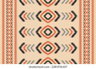 Estilo geométrico del patrón de tela de Ikat de origen étnico. bordado de ikat de origen étnico oriental de color crema marrón. Resumen,vector,ilustración.Para textura,ropa,envoltura,decoración,alfombra.