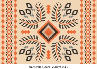 Ethnic Ikat fabric pattern geometric style.African Ikat embroidery Ethnic oriental pattern brown cream background. Abstract,vector,illustration.For texture,clothing,wrapping,decoration,carpet.