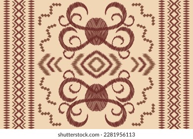 Estilo geométrico del patrón de tela de Ikat de origen étnico. bordado de ikat de origen étnico oriental de color crema marrón. Resumen,vector,ilustración.Para textura,ropa,envoltura,decoración,alfombra.