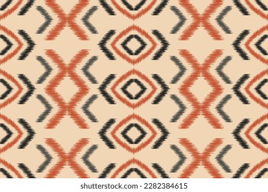 Ethnic Ikat fabric pattern geometric style.African Ikat embroidery Ethnic oriental pattern brown cream background. Abstract,vector,illustration.For texture,clothing,scarf,decoration,carpet.