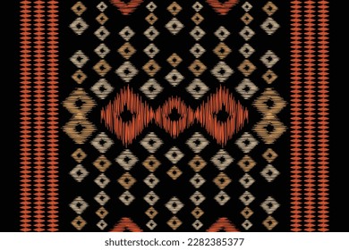 Ethnic Ikat fabric pattern geometric style.African Ikat embroidery Ethnic oriental pattern orange black background. Abstract,vector,illustration.For texture,clothing,scarf,decoration,carpet.