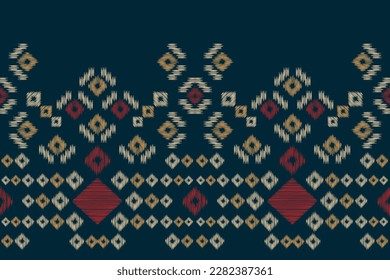Ethnic Ikat fabric pattern geometric style.African Ikat embroidery Ethnic oriental pattern navy blue background. Abstract,vector,illustration.For texture,clothing,scarf,decoration,carpet.