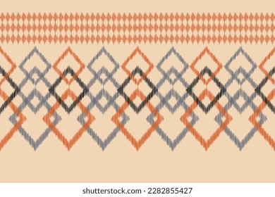 Estilo geométrico del patrón de tela de Ikat de origen étnico. bordado de ikat de origen étnico oriental de color crema marrón. Resumen,vector,ilustración.Para textura, ropa, bufanda, decoración, alfombra.