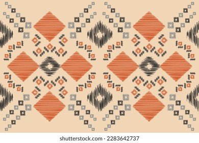 Estilo geométrico del patrón de tela de Ikat de origen étnico. bordado de ikat de origen étnico oriental de color crema marrón. Resumen,vector,ilustración.Para textura, ropa, bufanda, decoración, alfombra.