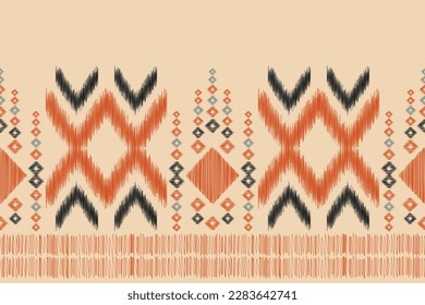 Ethnic Ikat fabric pattern geometric style.African Ikat embroidery Ethnic oriental pattern brown cream background. Abstract,vector,illustration.For texture,clothing,scarf,decoration,carpet.