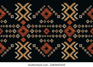 Estilo geométrico del patrón de tela de Ikat de origen étnico. bordado de ikat de origen étnico oriental con un fondo negro naranja. Resumen,vector,ilustración.Para textura, ropa, bufanda, decoración, alfombra.