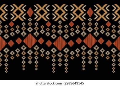 Ethnic Ikat fabric pattern geometric style.African Ikat embroidery Ethnic oriental pattern orange black background. Abstract,vector,illustration.For texture,clothing,scarf,decoration,carpet.
