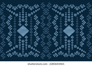 Ethnische Ikat-Stoffmuster geometrischen Stil.afrikanische Ikat Stickerei Ethnische orientalische Muster marineblau Hintergrund. Abstrakt,Vektorgrafik,Illustration.Für Textur, Kleidung, Schal, Dekoration, Teppich.