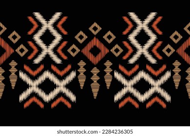 Estilo geométrico del patrón de tejido de Ikat étnico. Borde de Ikat africano. Patrón étnico oriental de fondo negro. Resumen,vector,ilustración.Para textura, ropa, bufanda, decoración, alfombra.