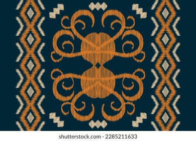Ethnic Ikat fabric pattern geometric style.African Ikat embroidery Ethnic oriental pattern navy blue background. Abstract,vector,illustration.For texture,clothing,scarf,decoration,carpet.