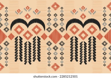 Ethnic Ikat fabric pattern geometric style.African Ikat embroidery Ethnic oriental pattern brown cream background. Abstract,vector,illustration.For texture,clothing,scarf,decoration,carpet.