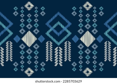 Ethnic Ikat fabric pattern geometric style.African Ikat embroidery Ethnic oriental pattern navy blue background. Abstract,vector,illustration.For texture,clothing,scarf,decoration,carpet.