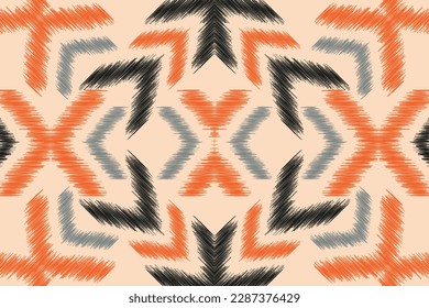 Ethnic Ikat fabric pattern geometric style.African Ikat embroidery Ethnic oriental pattern brown cream background. Abstract,vector,illustration.For texture,clothing,scarf,decoration,carpet.