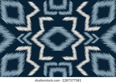 Ethnic Ikat fabric pattern geometric style.African Ikat embroidery Ethnic oriental pattern navy blue background. Abstract,vector,illustration.For texture,clothing,scarf,decoration,carpet.
