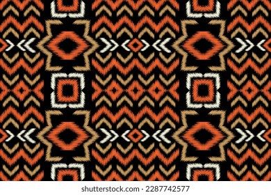 Ethnische Ikat-Stoffmuster geometrischen Stil.afrikanische Ikat Stickerei Ethnische orientalische Muster schwarzen Hintergrund. Abstrakt,Vektorgrafik,Illustration.Für Textur, Kleidung, Schal, Dekoration, Teppich.