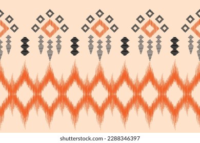 Ethnic Ikat fabric pattern geometric style.African Ikat embroidery Ethnic oriental pattern brown cream background. Abstract,vector,illustration.For texture,clothing,scarf,decoration,carpet.