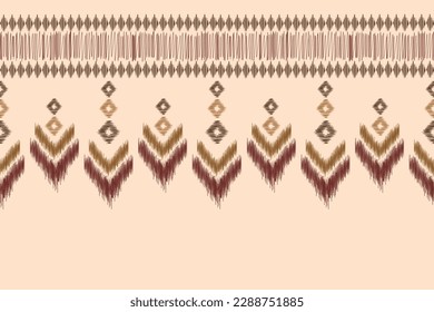 Ethnische Ikat-Stoffmuster geometrischen Stil.afrikanische Ikat Stickerei Ethnische orientalische Muster brauner Creme Hintergrund. Abstrakt,Vektorgrafik,Illustration.Für Textur, Kleidung, Schal, Dekoration, Teppich.