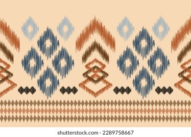 Estilo geométrico del patrón de tela de Ikat de origen étnico. bordado de ikat de origen étnico oriental de color crema marrón. Resumen,vector,ilustración.Para textura, ropa, bufanda, decoración, alfombra.