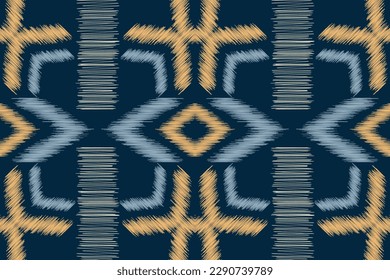 Ethnische Ikat-Stoffmuster geometrischen Stil.afrikanische Ikat Stickerei Ethnische orientalische Muster marineblau Hintergrund. Abstrakt,Vektorgrafik,Illustration.Für Textur, Kleidung, Schal, Dekoration, Teppich.