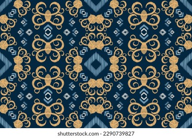Estilo geométrico del patrón de tejido de Ikat étnico. Borde de Ikat africano Patrón étnico oriental fondo azul marino. Resumen,vector,ilustración.Para textura, ropa, bufanda, decoración, alfombra.