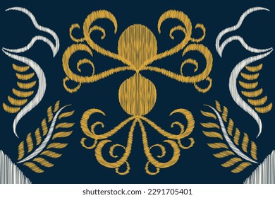 Ethnic Ikat fabric pattern geometric style.African Ikat embroidery Ethnic oriental pattern navy blue background. Abstract,vector,illustration.For texture,clothing,scarf,decoration,carpet.