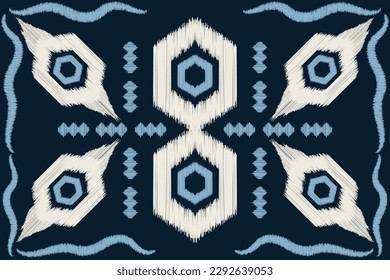 Estilo geométrico del patrón de tejido de Ikat étnico. Borde de Ikat africano Patrón étnico oriental fondo azul marino. Resumen,vector,ilustración.Para textura, ropa, bufanda, decoración, alfombra.