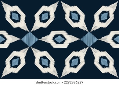 Ethnic Ikat fabric pattern geometric style.African Ikat embroidery Ethnic oriental pattern navy blue background. Abstract,vector,illustration.For texture,clothing,scarf,decoration,carpet.
