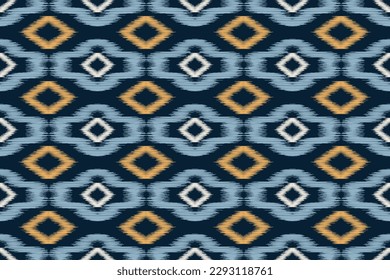 Ethnische Ikat-Stoffmuster geometrischen Stil.afrikanische Ikat Stickerei Ethnische orientalische Muster marineblau Hintergrund. Abstrakt,Vektorgrafik,Illustration.Für Textur, Kleidung, Schal, Dekoration, Teppich.