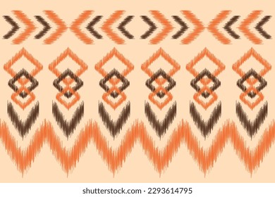 Estilo geométrico del patrón de tela de Ikat de origen étnico. bordado de ikat de origen étnico oriental de color crema marrón. Resumen,vector,ilustración.Para textura, ropa, bufanda, decoración, alfombra.