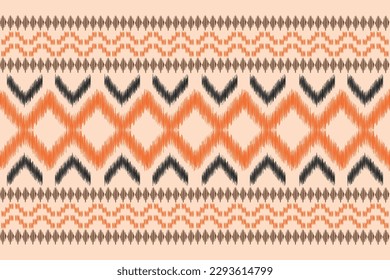 Estilo geométrico del patrón de tela de Ikat de origen étnico. bordado de ikat de origen étnico oriental de color crema marrón. Resumen,vector,ilustración.Para textura, ropa, bufanda, decoración, alfombra.