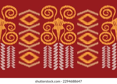 Ethnic Ikat fabric pattern geometric style.African Ikat embroidery Ethnic oriental pattern crimson red background. Abstract,vector,illustration.For texture,clothing,scarf,decoration,carpet.