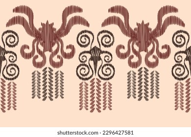 Estilo geométrico del patrón de tela de Ikat de origen étnico. bordado de ikat de origen étnico oriental de color crema marrón. Resumen,vector,ilustración.Para textura, ropa, bufanda, decoración, alfombra.