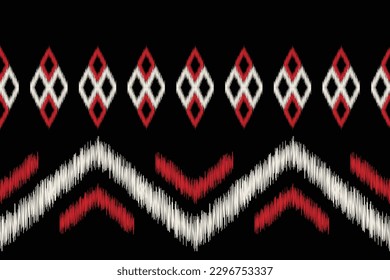 Ethnische Ikat-Stoffmuster geometrischen Stil.afrikanische Ikat Stickerei Ethnische orientalische Muster schwarzen Hintergrund. Abstrakt,Vektorgrafik,Illustration.Für Textur, Kleidung, Schal, Dekoration, Teppich.
